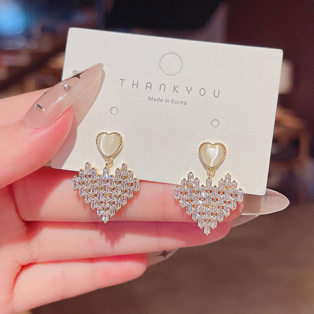 Fashion opal zircon heart dangling earrings
