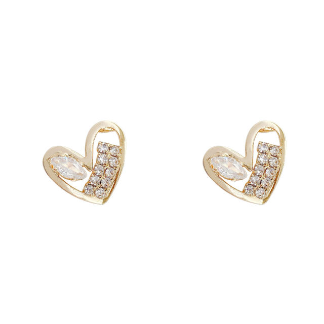 925 silver needle zircon heart studs earrings