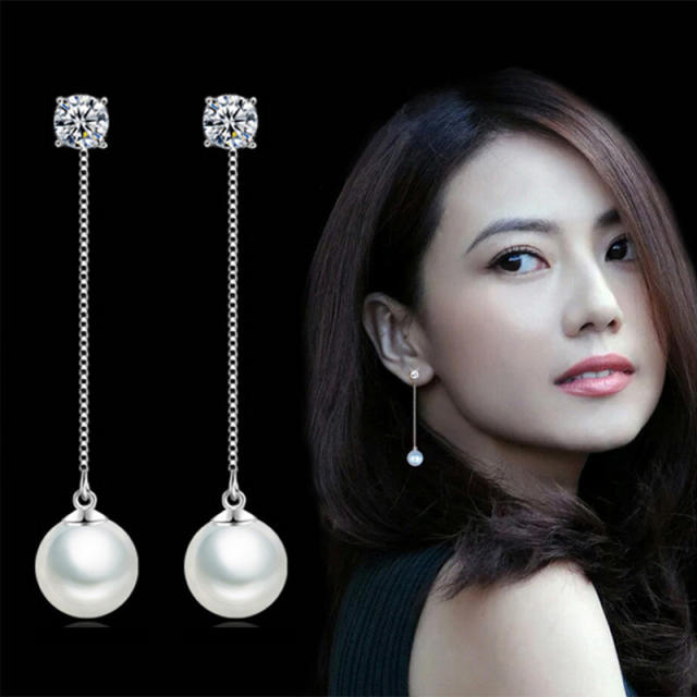 Pearl cubic zirconia threader earrings