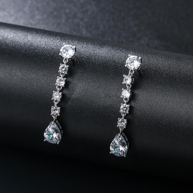 AAA round cubic zircon bridal dangle diamond earrings
