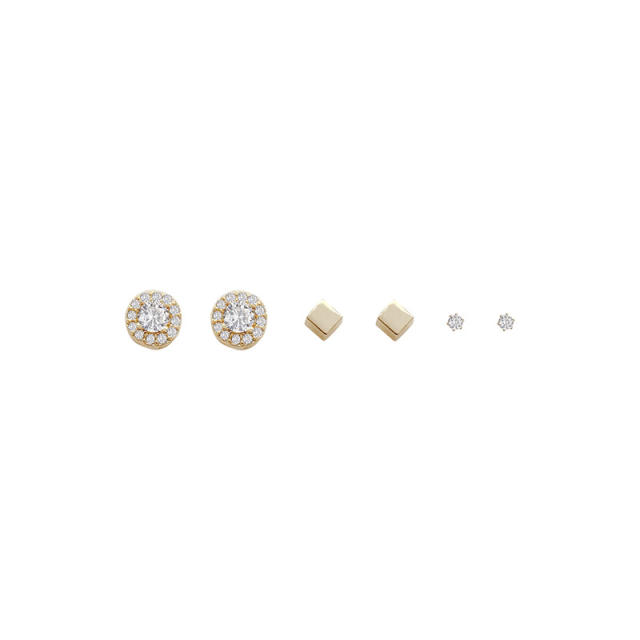 925 silver needle zircon studs earrings 6 pcs set