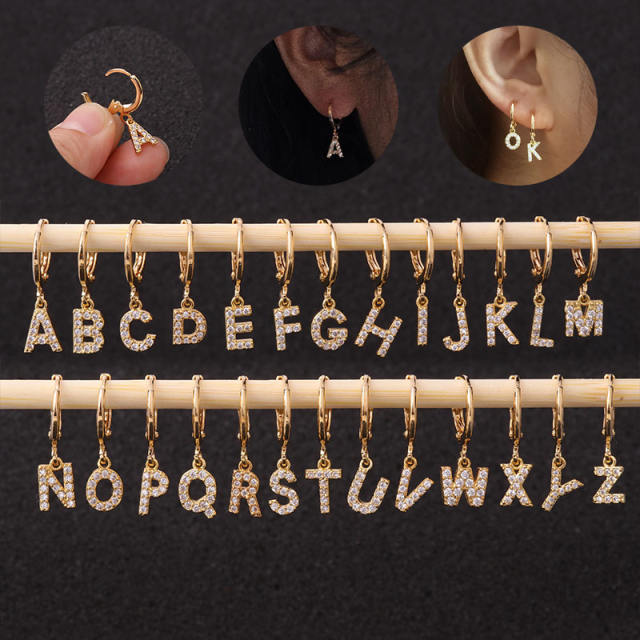 Fashion 26 letters zircion hoop huggie earrings
