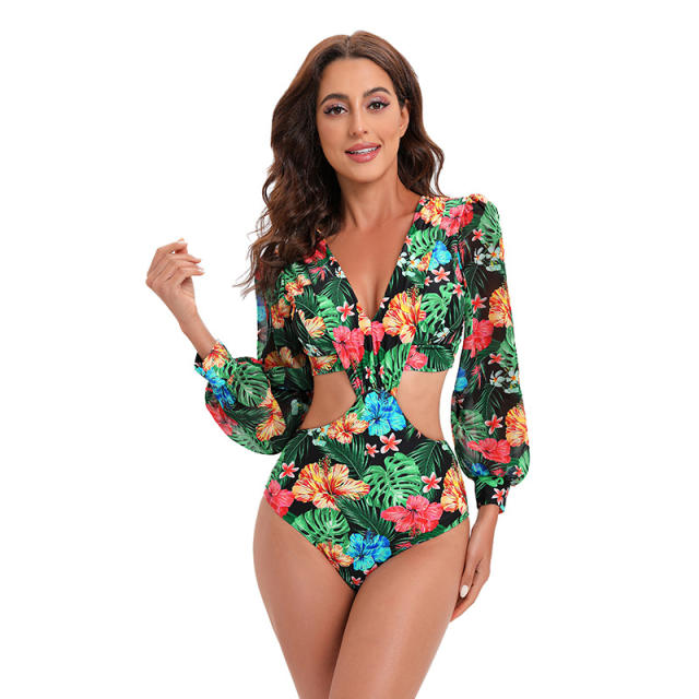 Sexy long sleeve one piece swimwear