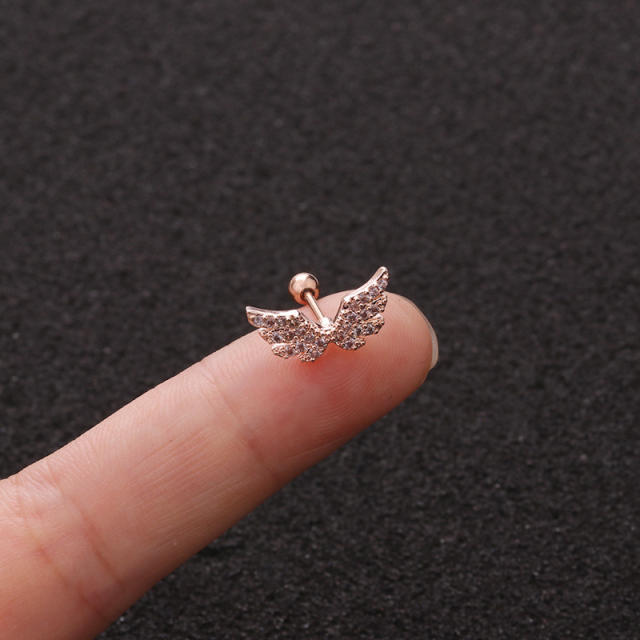 Stainless steel copper zircon wings studs cartilage earrings