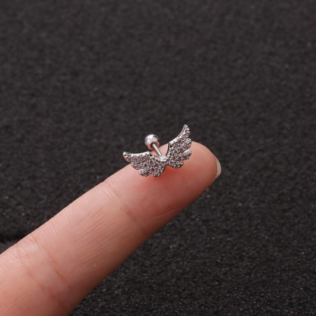 Stainless steel copper zircon wings studs cartilage earrings