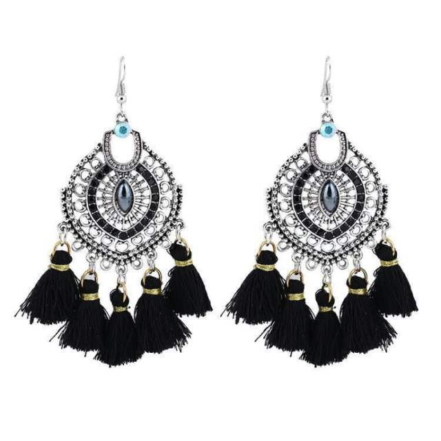Fashion hollowed-out thread hoop tassel earrings