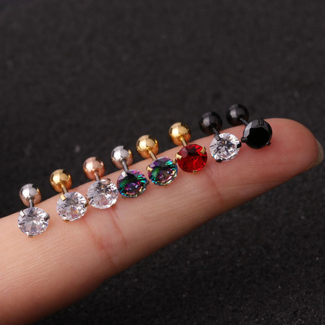 Stainless steel colorful zircon studs cartilage earrings