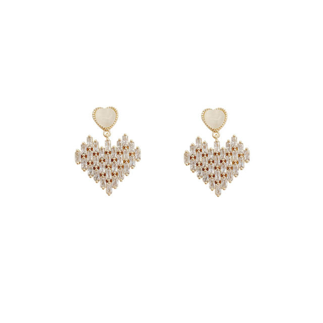 Fashion opal zircon heart dangling earrings