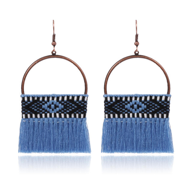 Bohemian style retro thread hoop tassel earrings