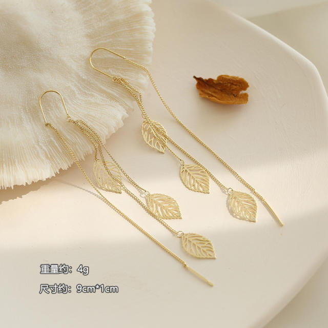 925 silver needle leaves threader earrings