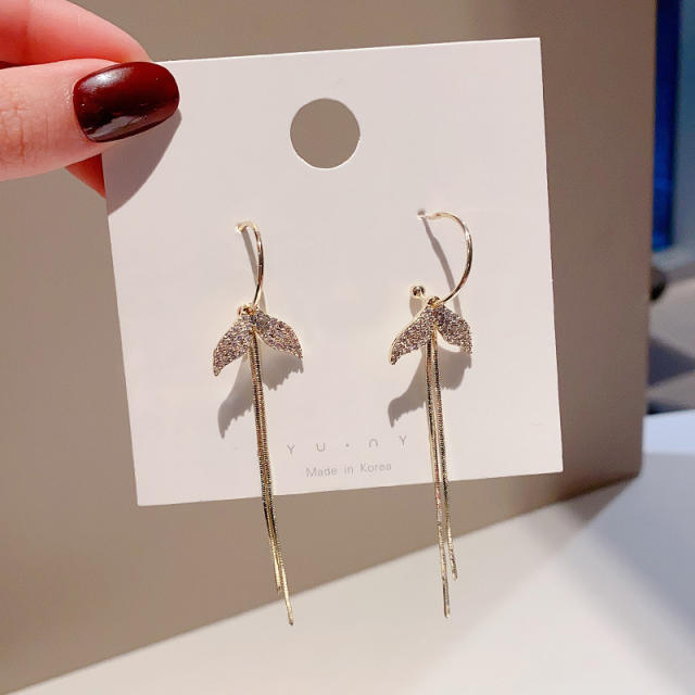 925 silver needle zircon fish tail tassel earrings