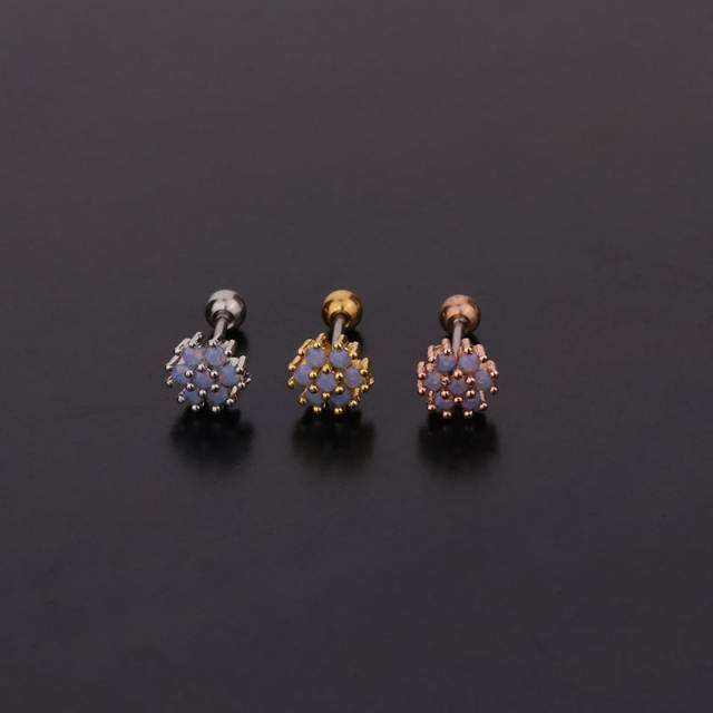 Stainless steel copper colorful zircon studs cartilage earrings