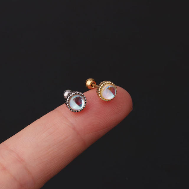 Stainless steel copper heart shaped moonstone studs cartilage earrings