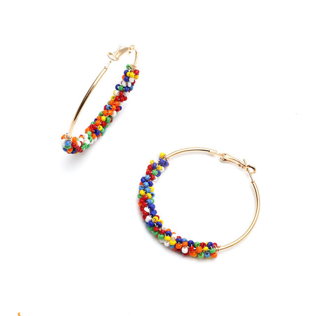 Bohemian ethnic seed bead hoop earrings