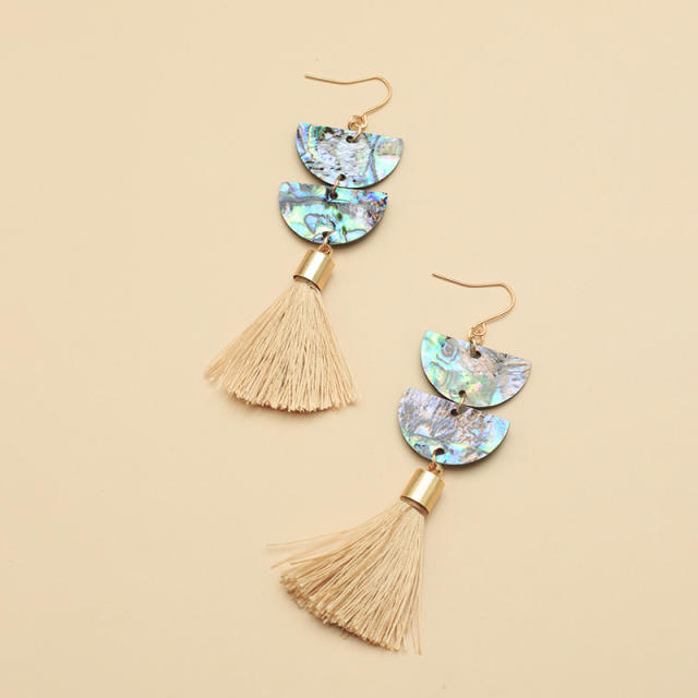 Geometric semicircle thread tassel earrings