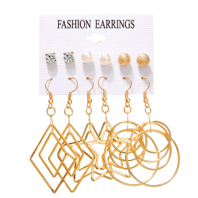 Pearl five-pointed star  circle ear studs suit 6 pairs