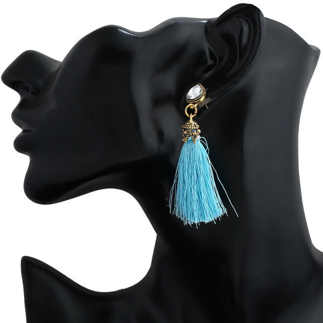 Rhinestone thread tassel earrings