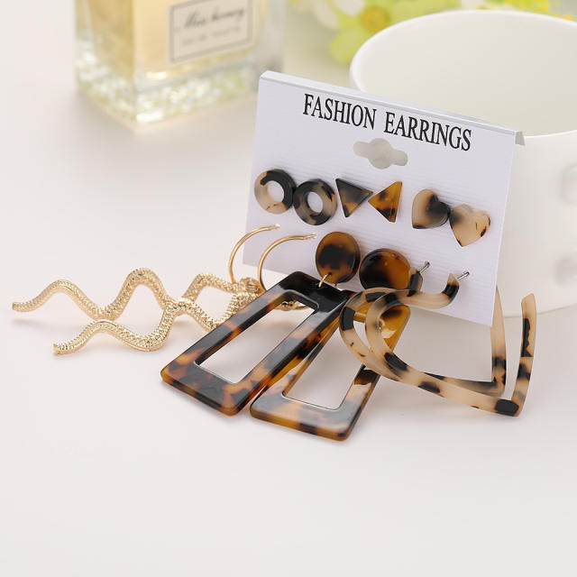 Fashion leopard print acrylic snake earrings set 6 pairs