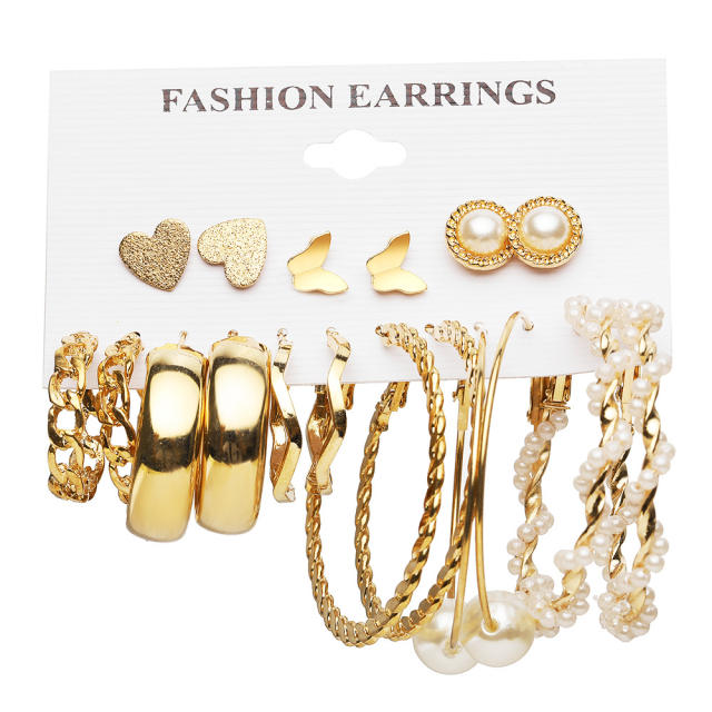 New butterfly love heart earrings pearl earrings 9 pairs suit