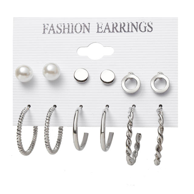 Pearl  circle earings set 6 pairs