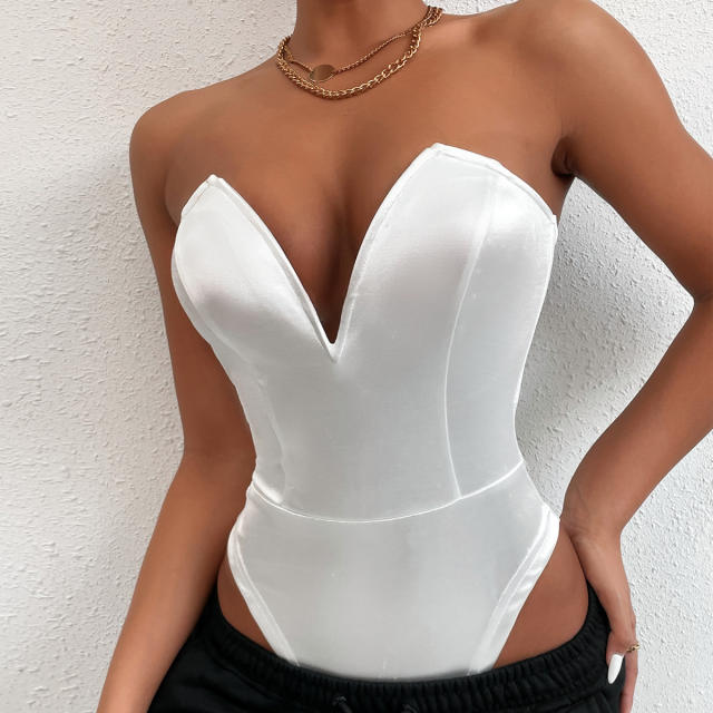 Plain V neck sexy bodysuit