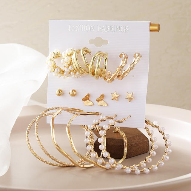 New pearl set women's earrings 9 pairs