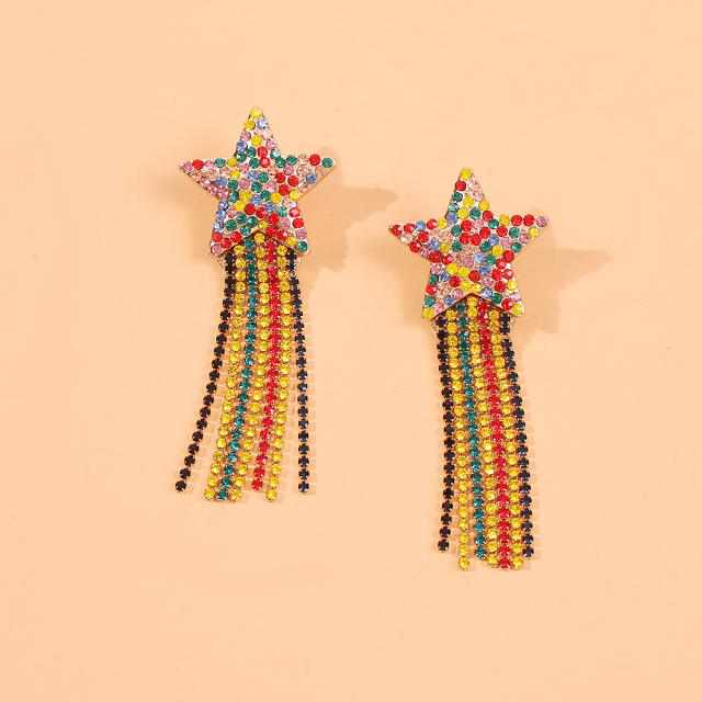 Diamond  bohemian star chain tassel earrings