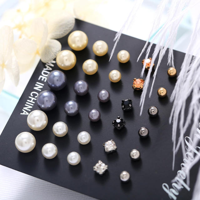 Faux pearl stud earrings set 15 pairs