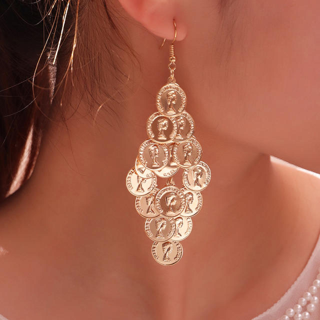 Queen coin chandelier earrings