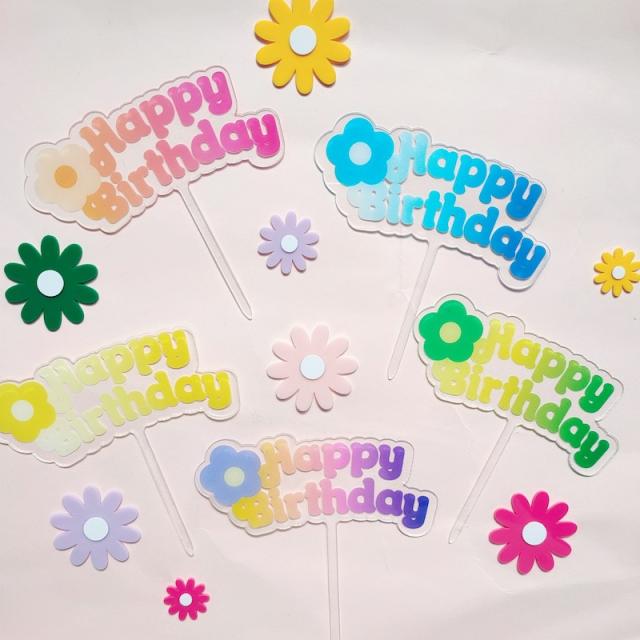 Happy birthday color flower cake toppers