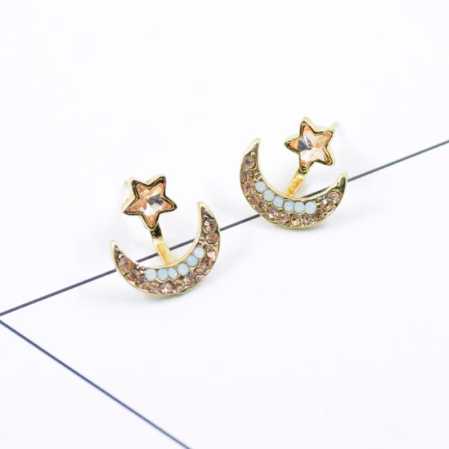 Fashion rhinestone star moon jacket earrings