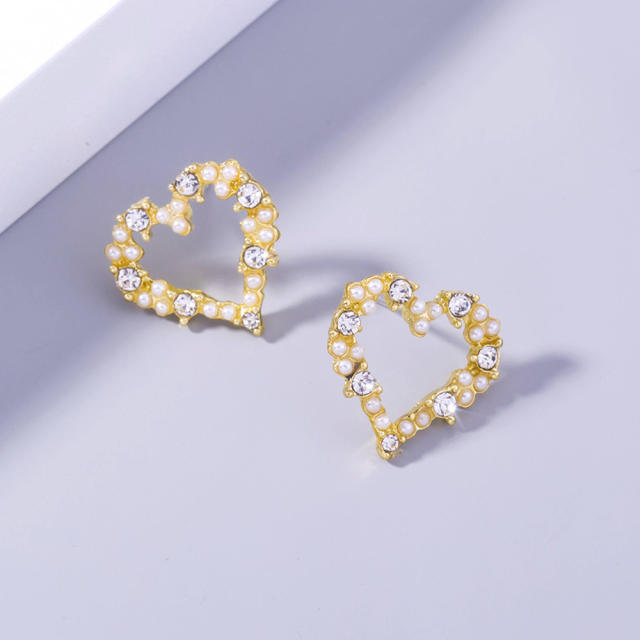 Pearl Rhinestone heart hoop earrings