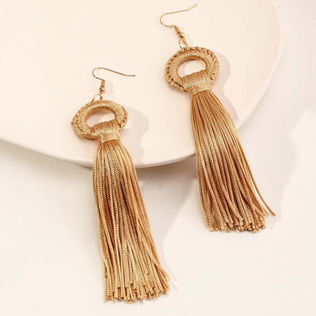 Bohemian long-style thread tassel earrings