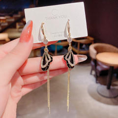 Diamond Butterfly long-style  chain tassel earrings