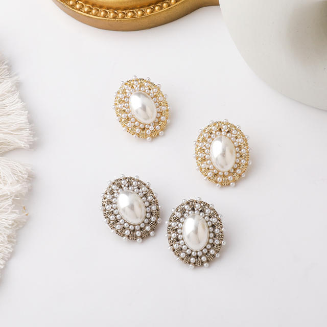 Big pearl stud earrings