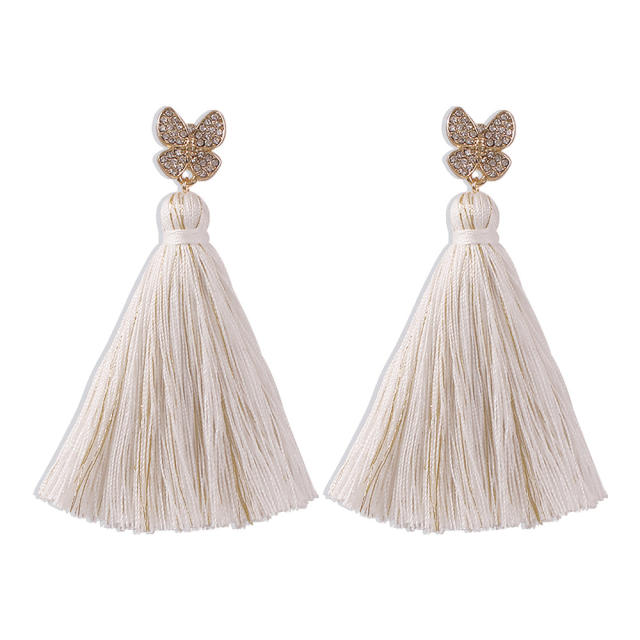 Diamond Butterfly long-style thread tassel earrings