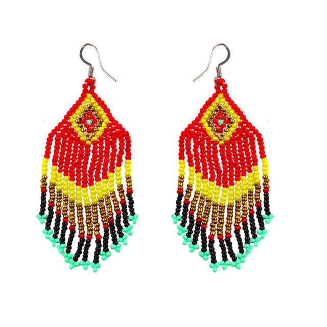 Bohemian seed bead tassel earrings