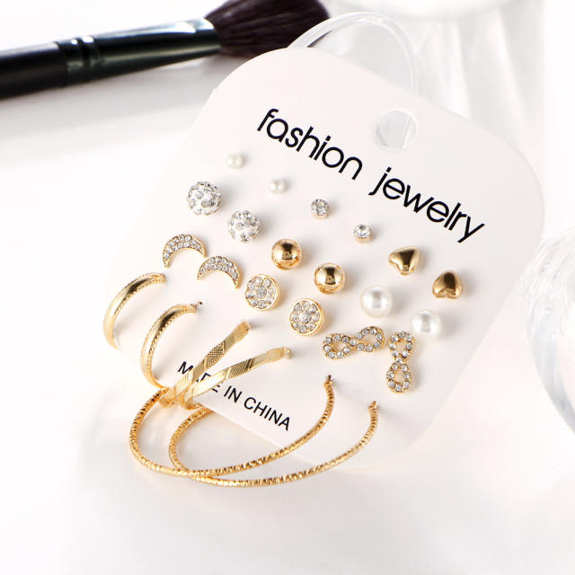 Fashion diamond stud earrings set 12 pairs