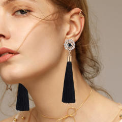 Bohemian long-style thread tassel earrings