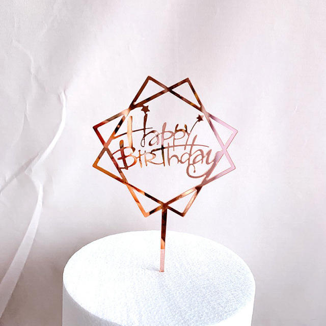 Rose gold and gold color happy birthday cake toppers