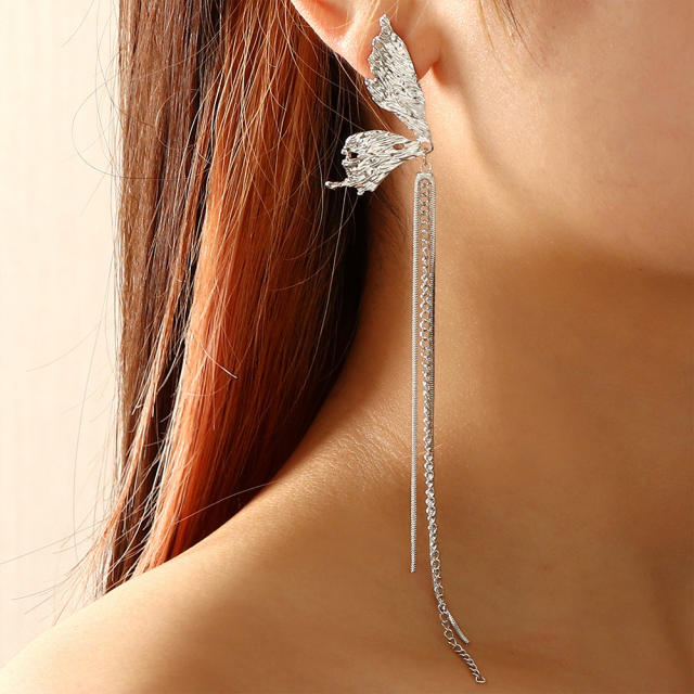 Butterfly chain tassel earrings