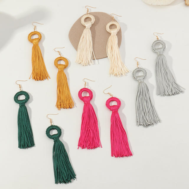 Bohemian long-style thread tassel earrings