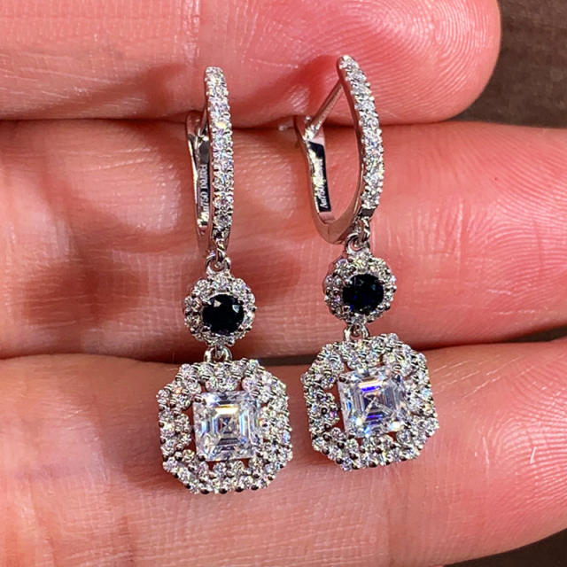 Diamond dangle huggie earrings