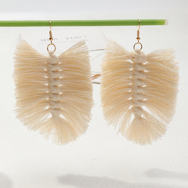 Bohemian leaf-shaped long-style thread tassel earrings