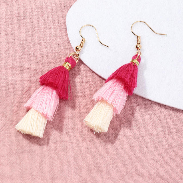 Multi-layer long-style thread tassel earrings