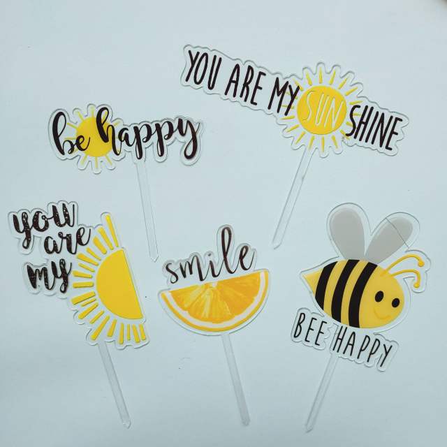 Summer bee lemon smile face cake toppers