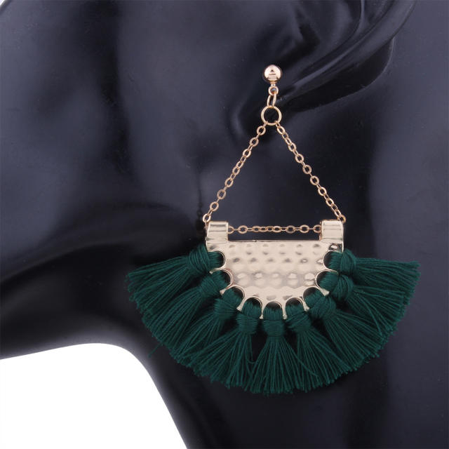 Fan-shaped hoop tassel earrings