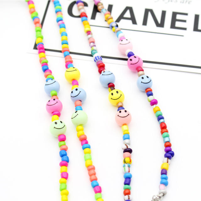 Boho seed beads smile face glasses chain