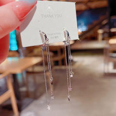 925 silver needle star pendant chain tassel earrings