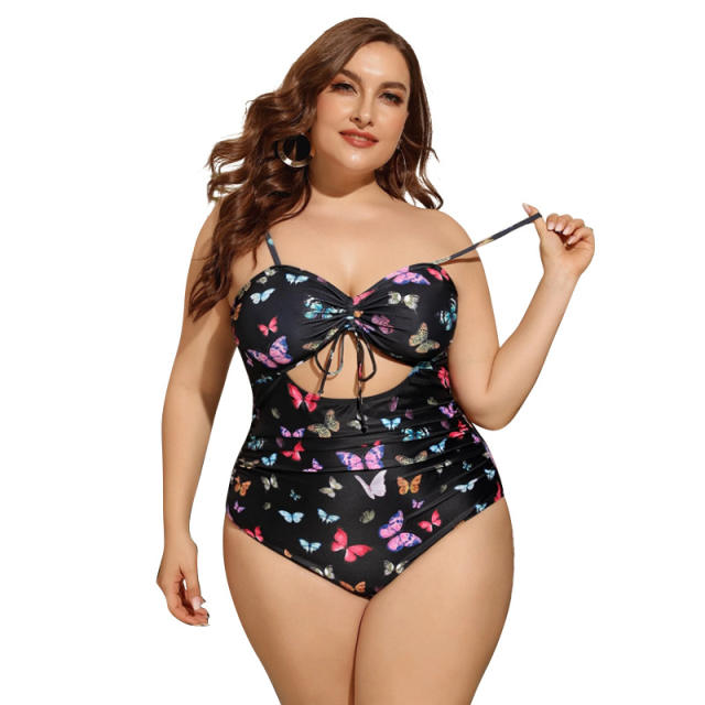 One piece buttefly printing plus size swimsuit